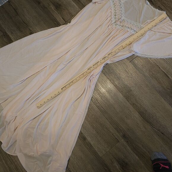 vintage sheer nightgown lace trim flutter sleeve romantic blush pink bridal L/XL - Picture 5 of 10